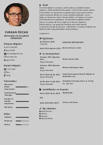 Metalürji Ve Malzeme Mühendisliği Cv Örnekleri cv indir